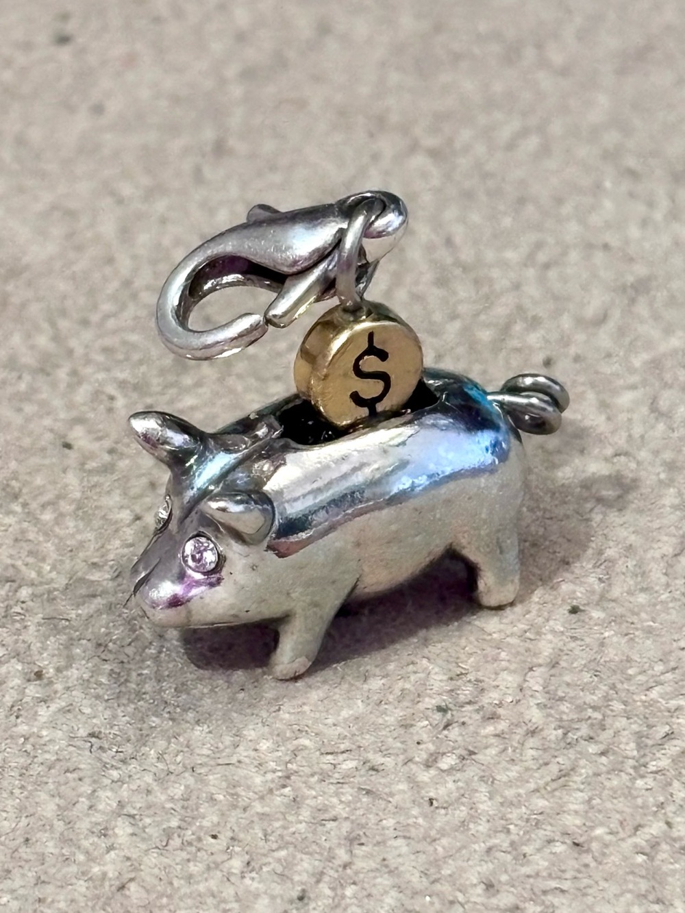 Brighton Piggy Bank snap charm Curly tail Silver with Gold coin Retired Rare